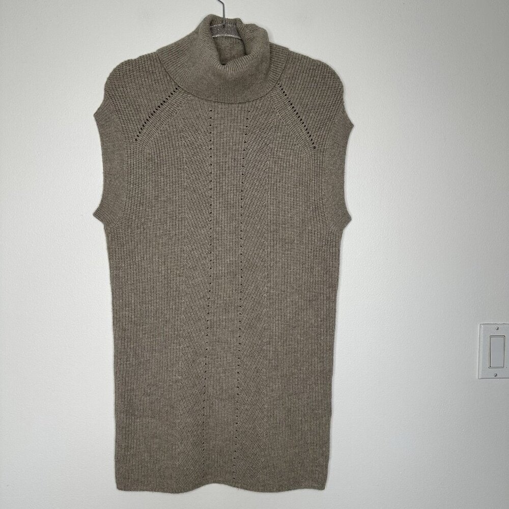 Vince Ribbed Tunic Sweater Dress XS Wool Cashmere Cowl Heather Almond
